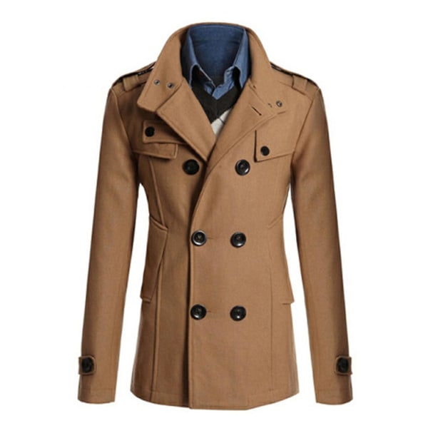 Herr Dubbelknäppt Vinterjacka Vintage Mode Trenchcoat Solid Färg M Black