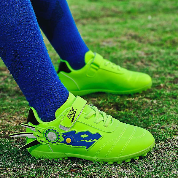 Pojkar Flickor Fotbollsskor Halkfria Fotbollsskor Dobbar Gräs Fotbollssneakers  y210 Green EU 34