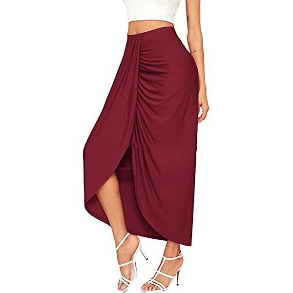 Kvinnors Casual Slit Wrap Asymmetrisk Elastisk Hög Midja Kjol Red XL
