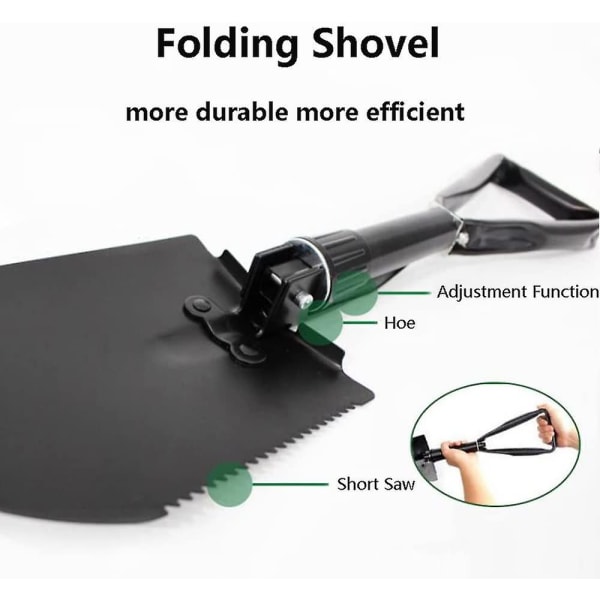 58,5 cm multifunktionsspade, stor hopfällbar spade, campingspade, svart