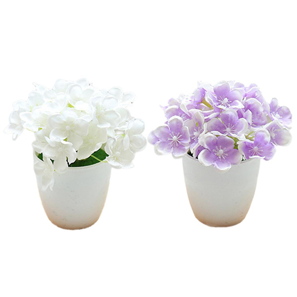 2 st konstgjorda små hortensiabonsai i siden, konstgjorda gröna växter, inomhusdekoration, konstgjorda växter i kruka light purple * milky white