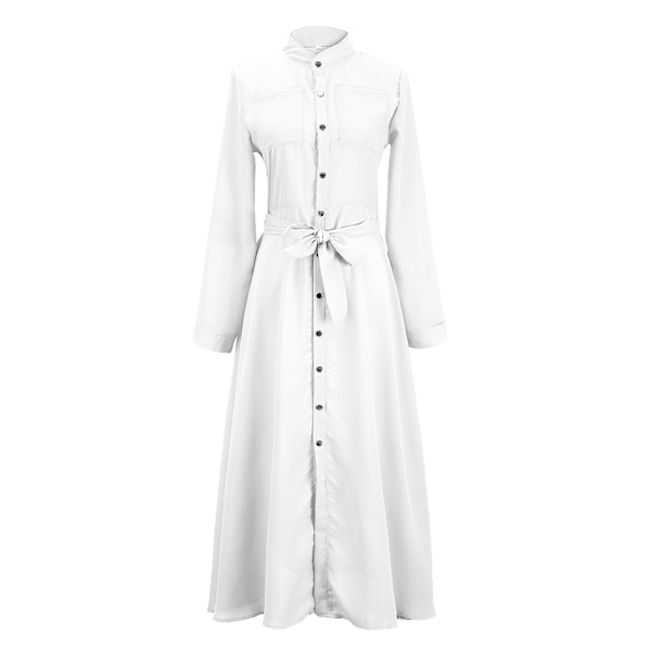 Kvinnors enkla casual tight-waist skjorta klänning mjuk bekväm mångsidig klänning för utomhusresor White XL