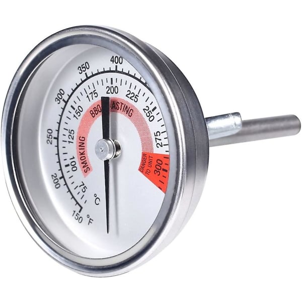 Ovntermometer i rustfrit stål, grilltermometer, røgtermometer 75 til 300 og 150 til 600 (type B 300c)