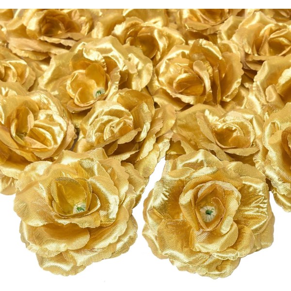 30-pack guldkonstgjorda sidenrosblommor för bröllopsblomvägg DIY-hantverk festdekoration