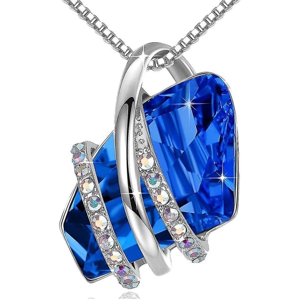 Önskestenshängehalsband med födelsestenskristall, 18k roséguldpläterad/silverton, 18" + 2" Sapphire Blue -