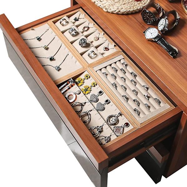 Bambu Ring Display Holder Smycken Förvaringsbricka Organizer Ring Stativ För Show(beige)