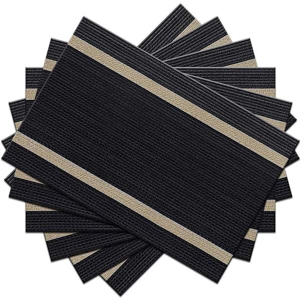 Placemats Set om 6, Svart Eleganta Placemats Tvättsbara Halksäkra Lyxiga Bordstabletter för Hem/Matrum Dekoration