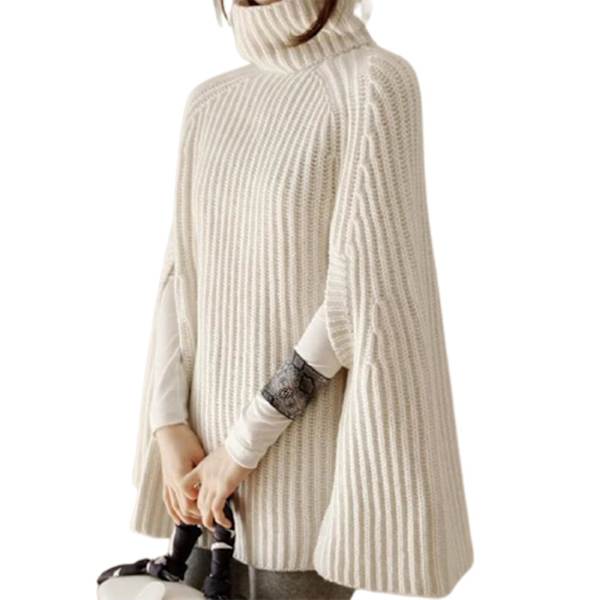 Kvinnors Modekappa Toppar Med Hög Krage Basic Daglig Stickning Tröja Cape Stil L White