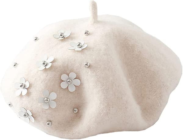 Jenter Ullfilt Blomster Beret Hatt Fransk Kunstner Beanie Lue