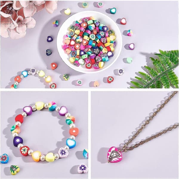 125 stk. Polymer Ler Perler Hjerteform Håndlavede Polymer Ler Perler Blomstermønster Bløde