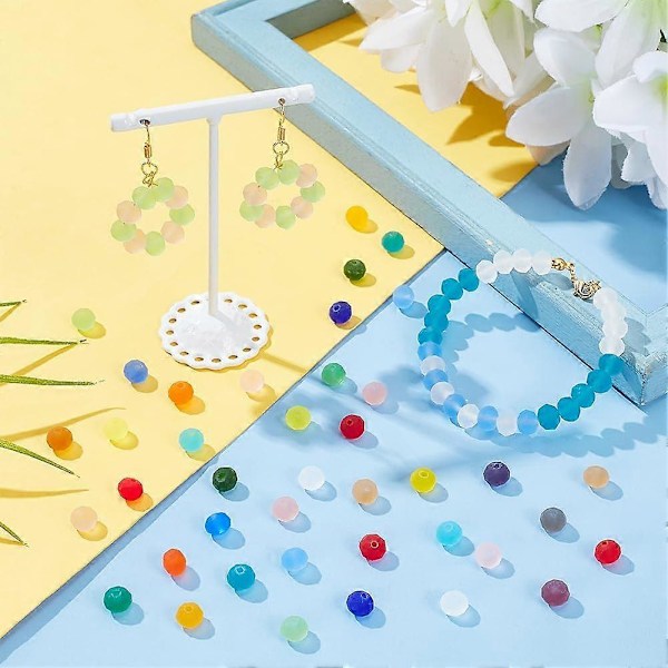 720 stk. 8 mm matterede glasperler til smykkefremstilling, 24 farver, transparente matterede krystalperler, runde facetslebne perler, matte løse afstandsstykkeperler til gør-det-selv-halskæder