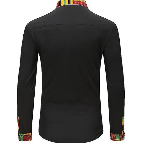 Herre Casual Skjorte med Knapper Langærmet Hipster Strandskjorter Black M