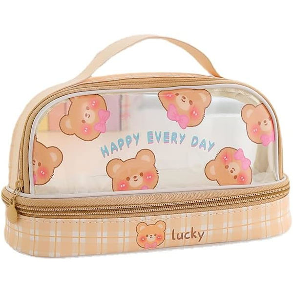 Penneetui med stor kapacitet Kawaii 2 rum pose penalhus japansk kanvas kontorartikler penholder æstetisk beige