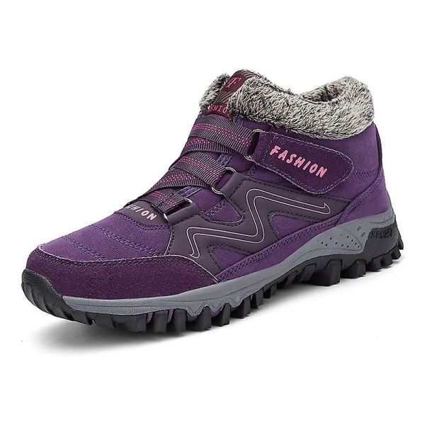 Dam snöstövlar vattentäta slip on pälsfodrade sneakers vinter varma skor 2K6137 Purple 36