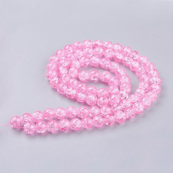 1 Säie Kuuma Pinkki Läpinäkyvä Rapsahtava Lasi Pyöreät Helmet Säikeet 10mm Reikä: 1.3~1.6mm noin 80kpl/säie 31.4 tuumaa