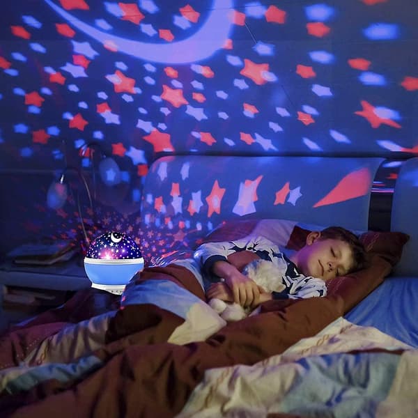 Stjerneprojektor, Natlampe Gaver Roterende Stjerne Måne Lys, blå