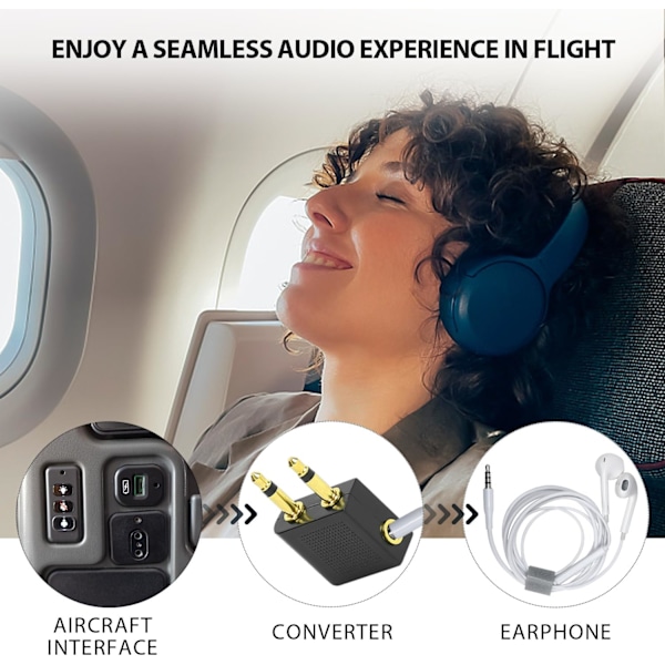 4 kappaletta lennon äänisovitin, Airline 3,5 mm kuulokeliitäntä, kuulokesovitin ja Bluetooth-sovitin, sopii lennonaikaiseen viihteeseen