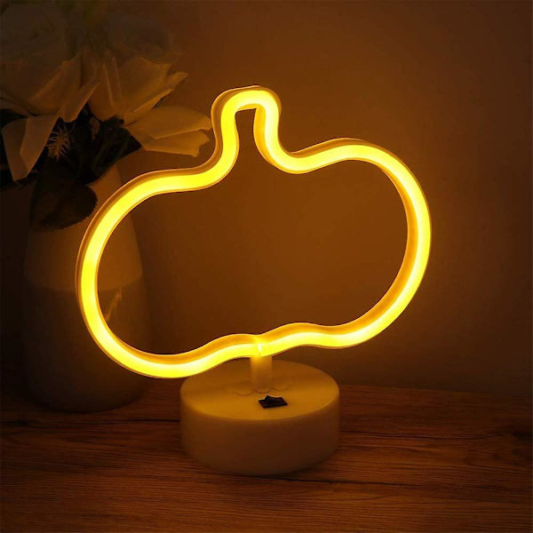 LED Gul Græskar Neon Skilte Med Base Halloween Festival Dekorativ Belysning Bord Natlampe USB/Batteridrevet