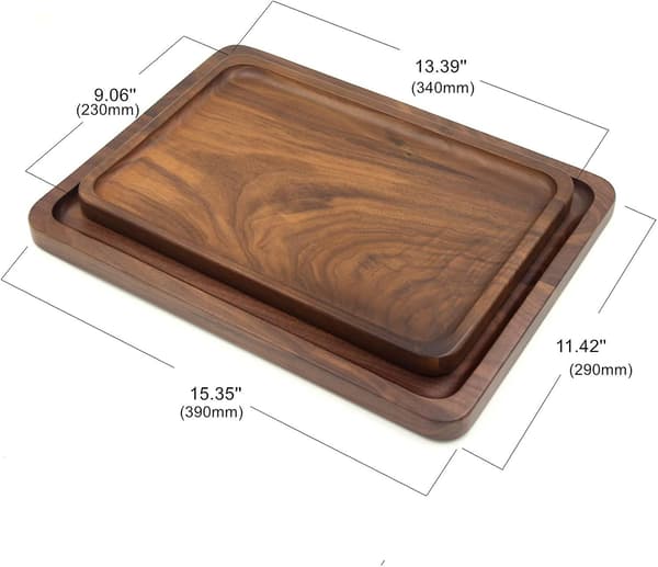 Rektangulære serveringsbakker i træ, medium, sort valnød, 34 x 23 cm