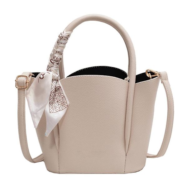 Ny Håndveske Messenger Bag Pu Lær Bærbar Bøtteveske creamy white