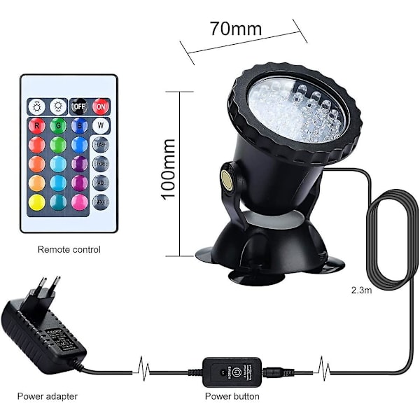 Rgb Undervands Justerbar Vinkel Led Dykker Fiskelys, Ip68 Vandtæt Med Fjernbetjening Til Dam Fontæne (1 Pakke)