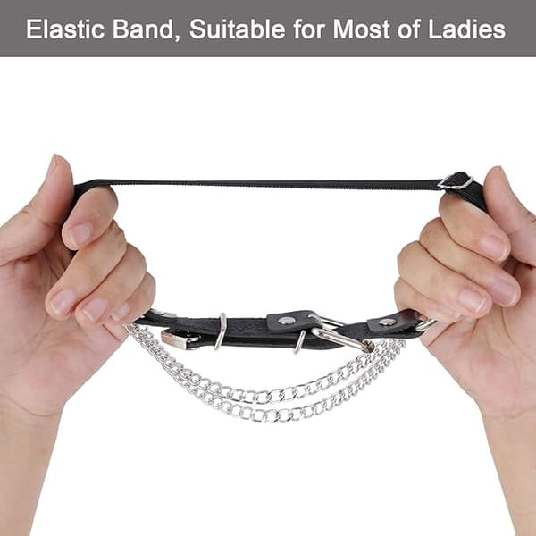 Justerbart benstrømpebånd med kæder, elastisk punk lårstrømpebånd til kvinder, 1 par