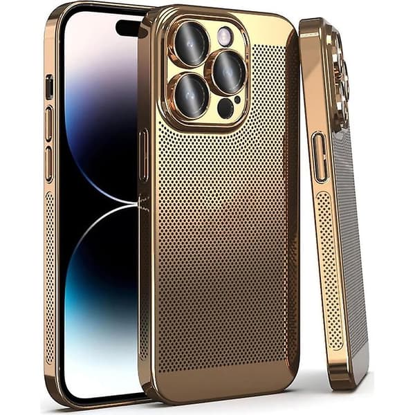 Fint Mesh Kylande Telefonskal för iPhone 15 14 Plus Pro Max Pro Gold