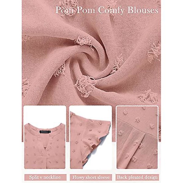 Dame Sommer V-hals T-shirt, Flæse Kortærmet Top Pink L