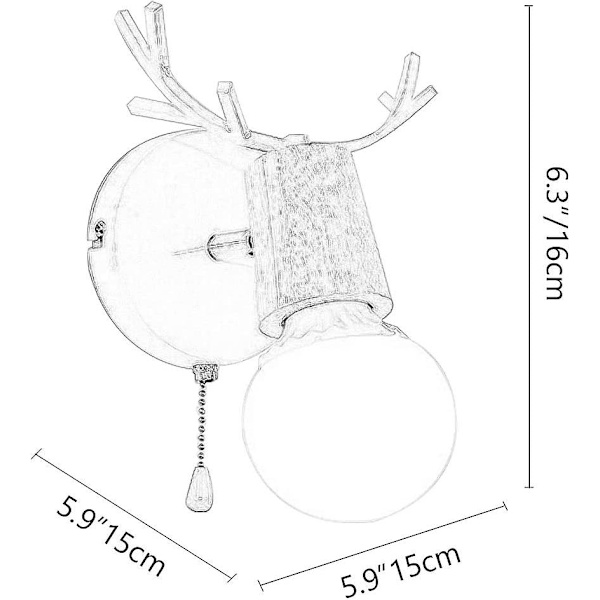 Nordisk Moderne Design Hjortegevir Formet Vegglampe i Tre med Trekksnorbryter E27, svart, uten Pære