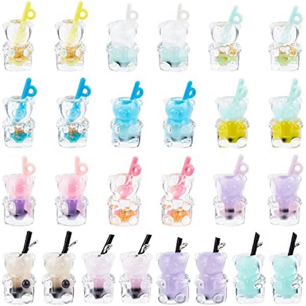 52 st Boba Tea-berlocker Söt Bubble Tea Frukt Te Charm Resin Björnar Djur 3D Imitation Flaska Berlocker för Smyckestillverkning