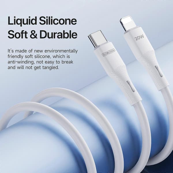 DUZZONA A10 1m PD 20W Opladerkabel USB-C til iPhone Flydende Silikoneledning Hvid