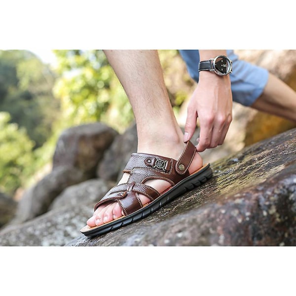 Herrsandaler, stängda tå läder fiskare utomhus vandring sport skor Brown 44