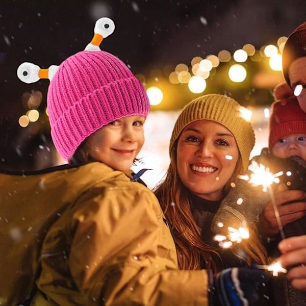 Lille monster strikket hat, forældre-barn beanie-hue, sjov beanie hue med lys gave til børn og voksne orange