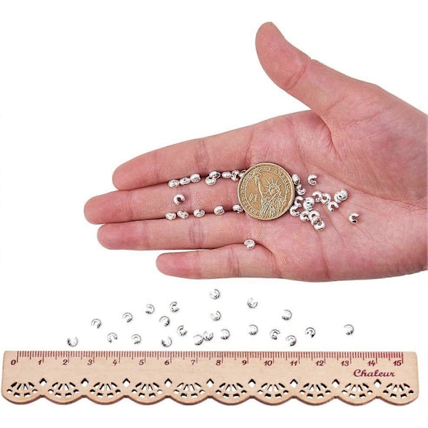 Cirka 100 st Brass Crimp Pärlor, Ändkapslar för Snöre, 4x3mm för Smyckestillverkning, Silver
