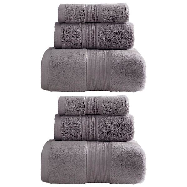 100% bomull 6-delat badhandduksset | 2 badlakan, 2 handdukar, 2 tvättlappar mjuka och absorberande Grey