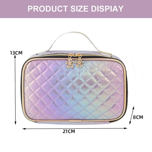 Laserläder diamantpläterad kosmetisk väska, bärbar kosmetisk väska, Pu-material purple