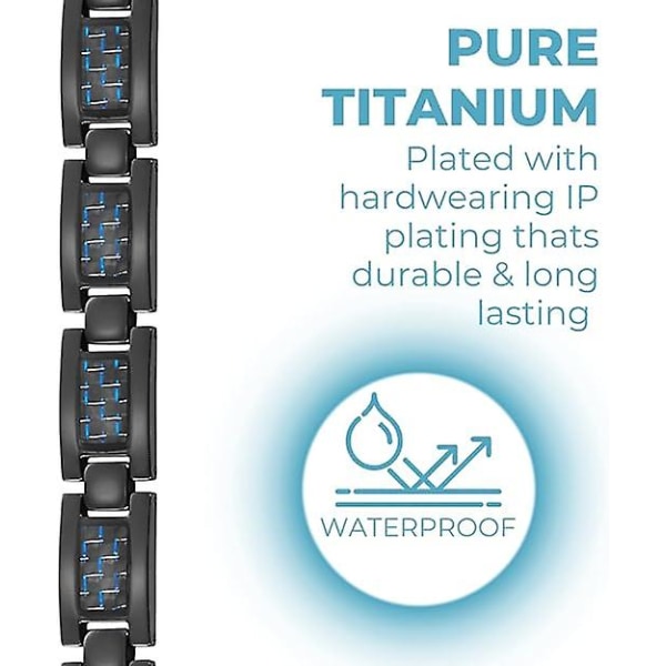 Blått kolfiber- och titanmagnetiskt armband för män, justerbart