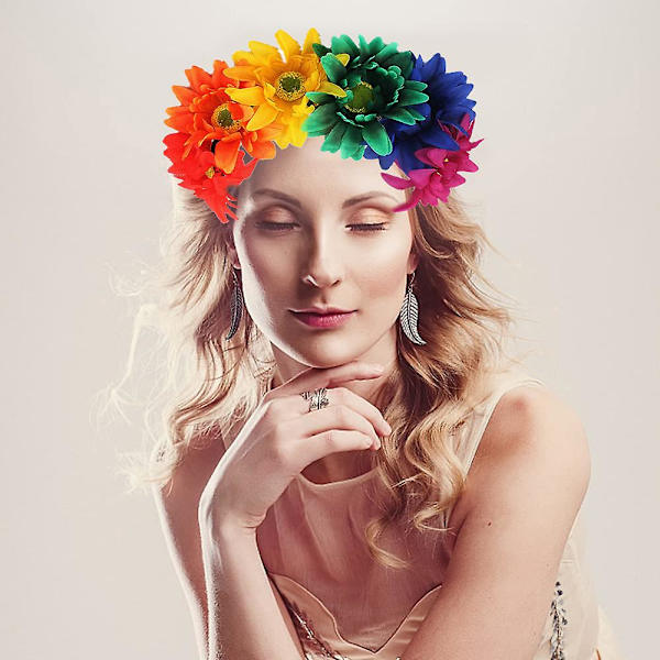 2pack Solros Krona Boho Krona Solros Hårband Blommigt Hårtillbehör (regnbåge) colour