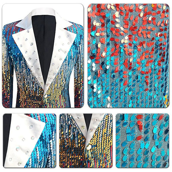 Herre Paljett Dressjakke Smoking, Party Show Punk Prom Scene Blazer Blue S