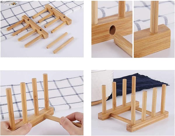 2 st hem och kök naturliga bambu diskställ, bambu trä tallrikar rack/pannor/koppar diskställ