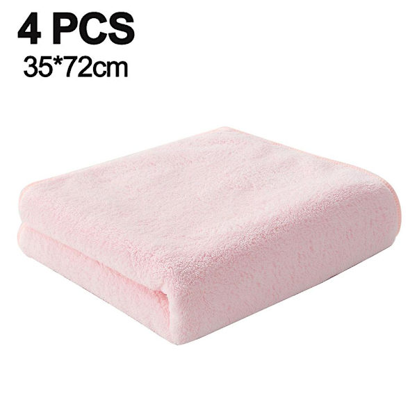 Ultra Bløde Badehåndklæder 4-pak (35 x 70 cm) - Hurtigtørrende - Koralfløjl Meget Absorberende Håndklæde Pink