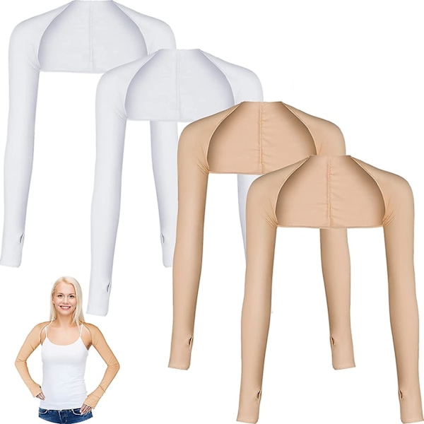 4 Par Kølende Sjal Arm Sleeves Solbeskyttelse Med Fingerhul Til Golf, Kørsel, Ridning, Fiskeri beige