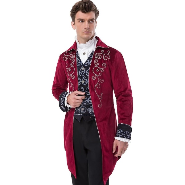 Herr Steampunk Vintage Frackjacka Gotisk Viktoriansk Rock Kavaj Uniform Halloween Kostym RED M