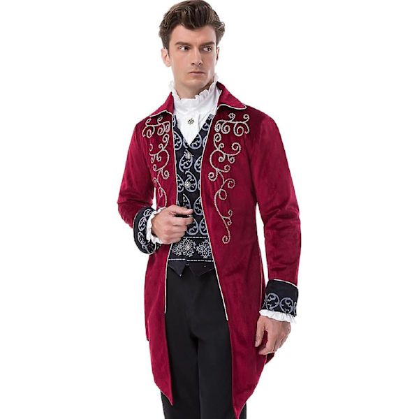 Miesten Steampunk Vintage -frakkitakki, goottilainen viktoriaaninen takki, univormu, Halloween-asu RED M