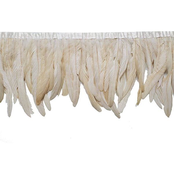2 Yards 20-25 cm Hane Hackle Fjer Kant Trim, Sy Håndværk Fjer Til Diy Dekorationer - Off White