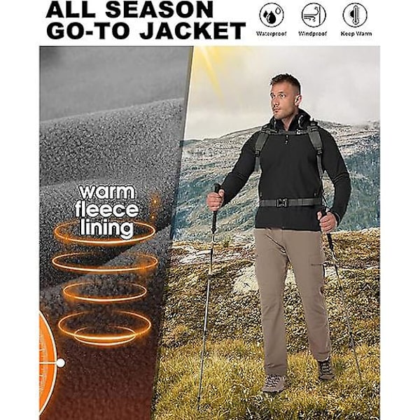 Herr Softshelljacka med huva, Vattentät Lätt Vindjacka Men black 2XL