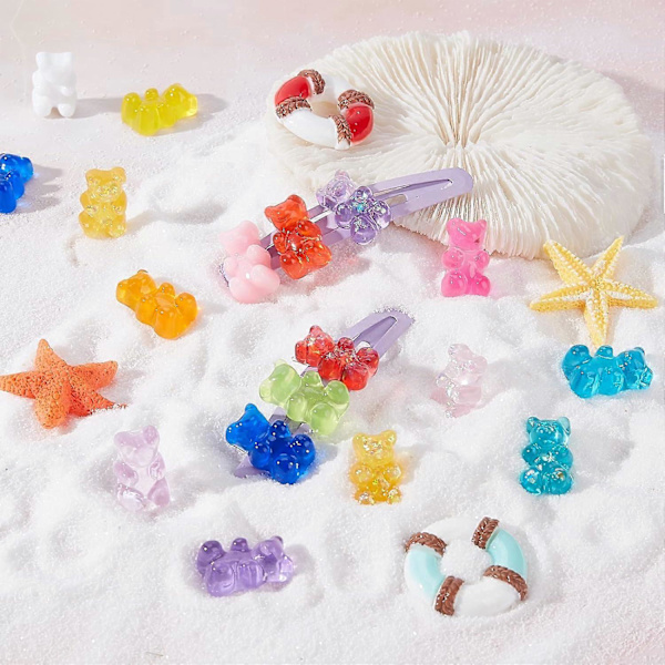 144 st 18 färger Björnar Resin Cabochons Godis Gummy Bear Flatbacks Cartoon Cabochon Färgglada Björnar Charms
