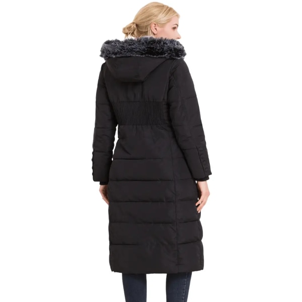 Hood-kappa med solid knapp framtill, mångsidig fuskpälsdekor Thermal vinterjacka i midjan, damkläder M
