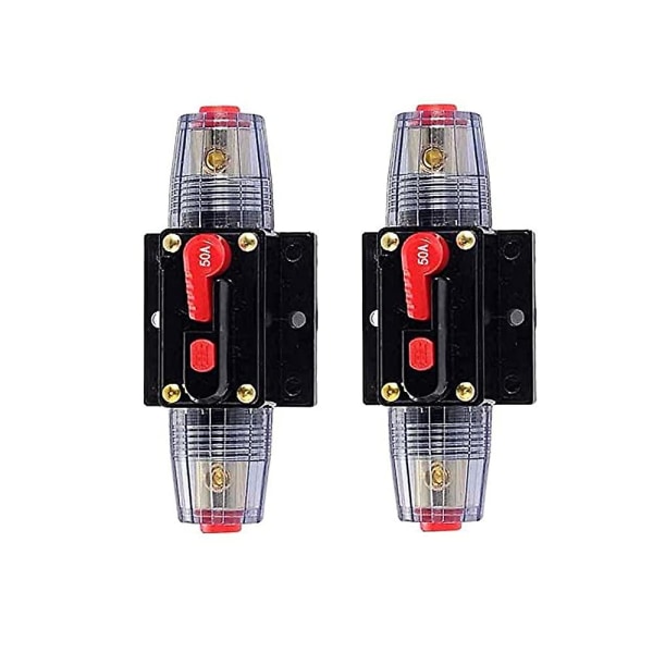 2 stk. Bilstrømbryter 12v-48v DC Vanntett Bil Audio Inline Strømbryter Med Manuell Tilbakestilling Sikringsholder Inverter For Motor Bil Marine Båt (styl 50A