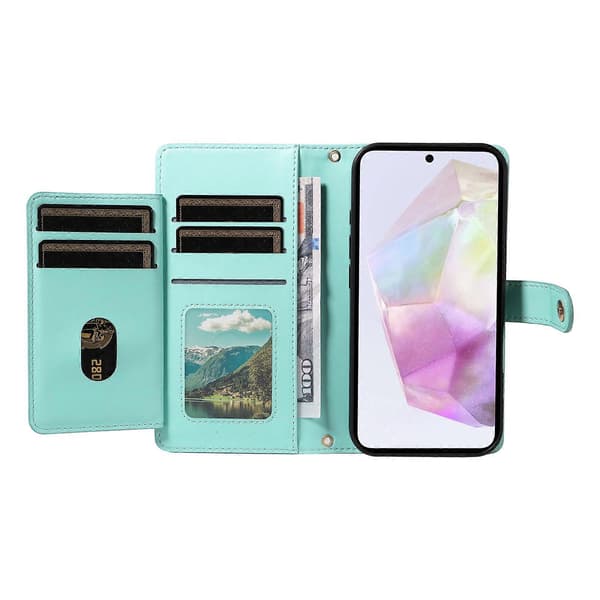 Kompatibelt plånboksfodral med remmar för Samsung Galaxy A35 5G, rombmönstrat läderställ LightGreen